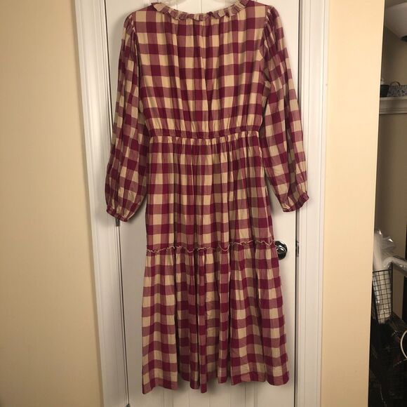 Mille Anthropologie Dress 100% Cotton Medium Gingham Tiered Boho Cottage Prairie - Picture 4 of 14